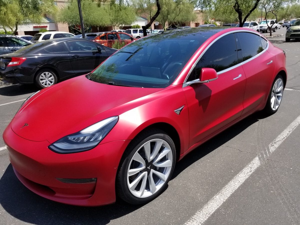 Red Tesla Clear Bra Arizona Window Tint Law